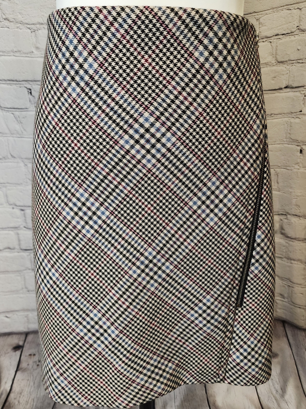 Plaid A-Line Women's Skirt - Black, White & Pink Accent